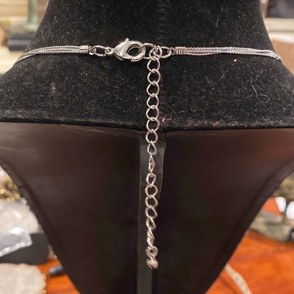 Silver tone 3 Strand Necklace on All Chain. Crystals and Disco Type Beads - Picture 6 of 6